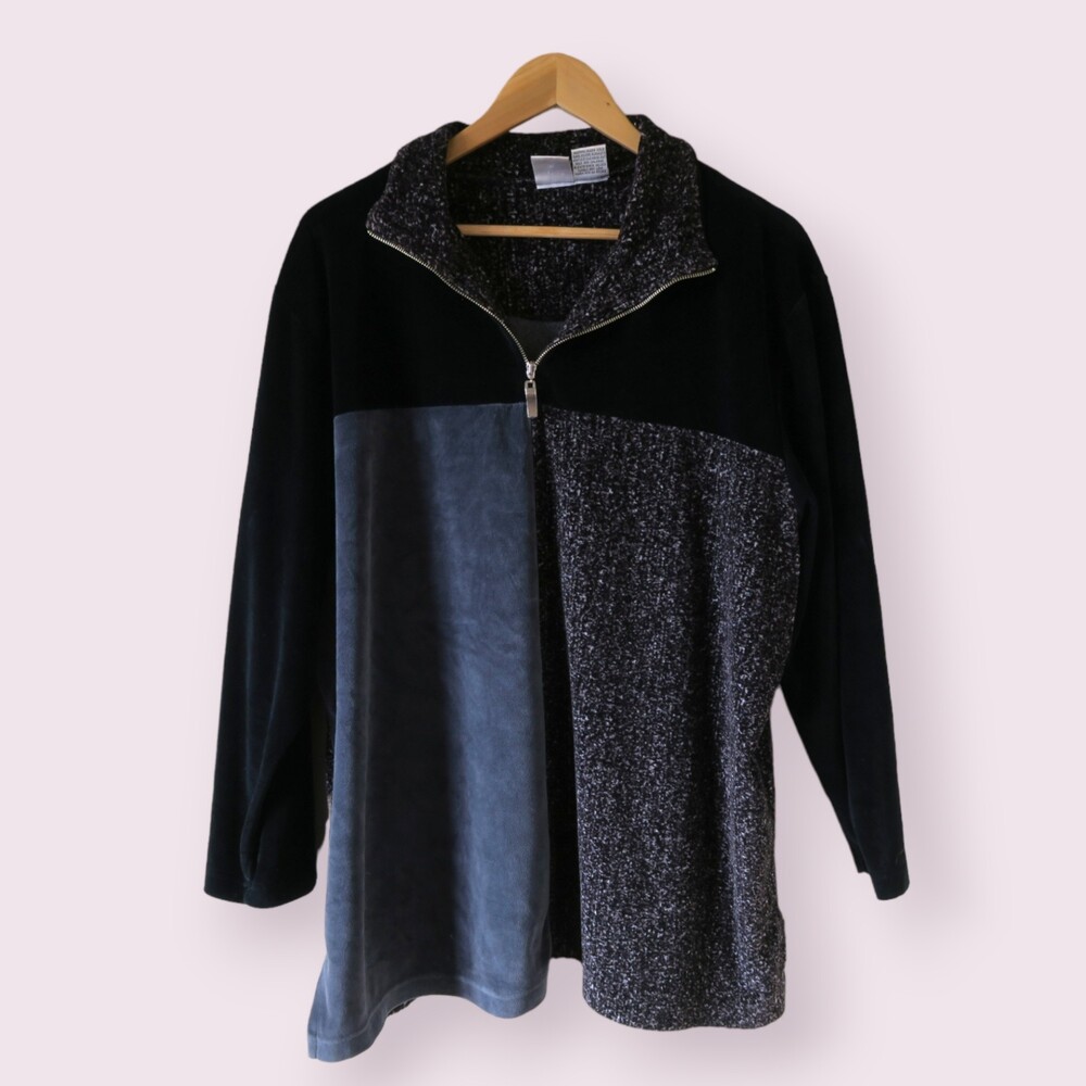 Vintage Velour 1/4 Zip Sweater Sz 3X Longline Color Block Two Toned Dark